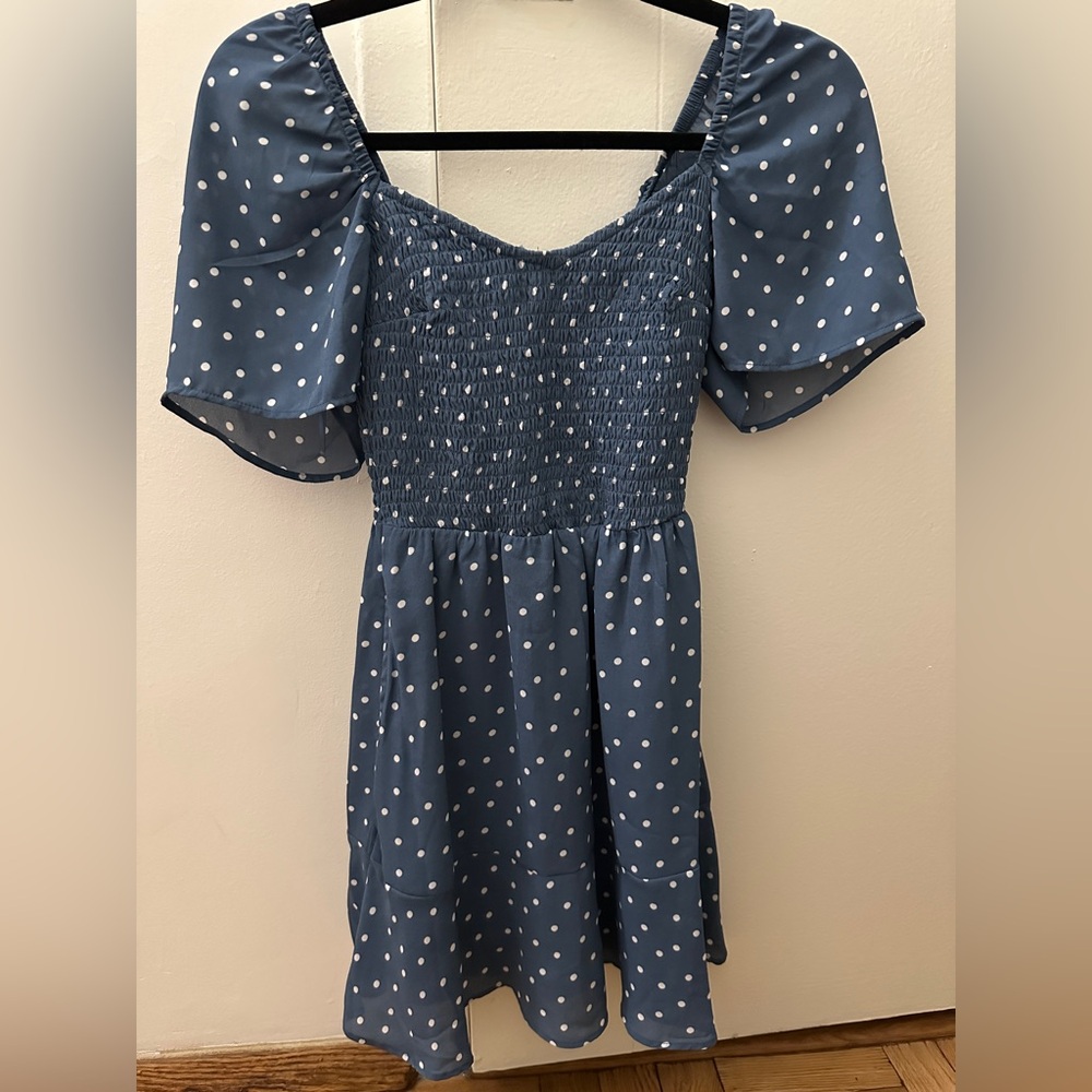 Abercrombie & Fitch Navy Polka Dot Ribbed V Neck Dress